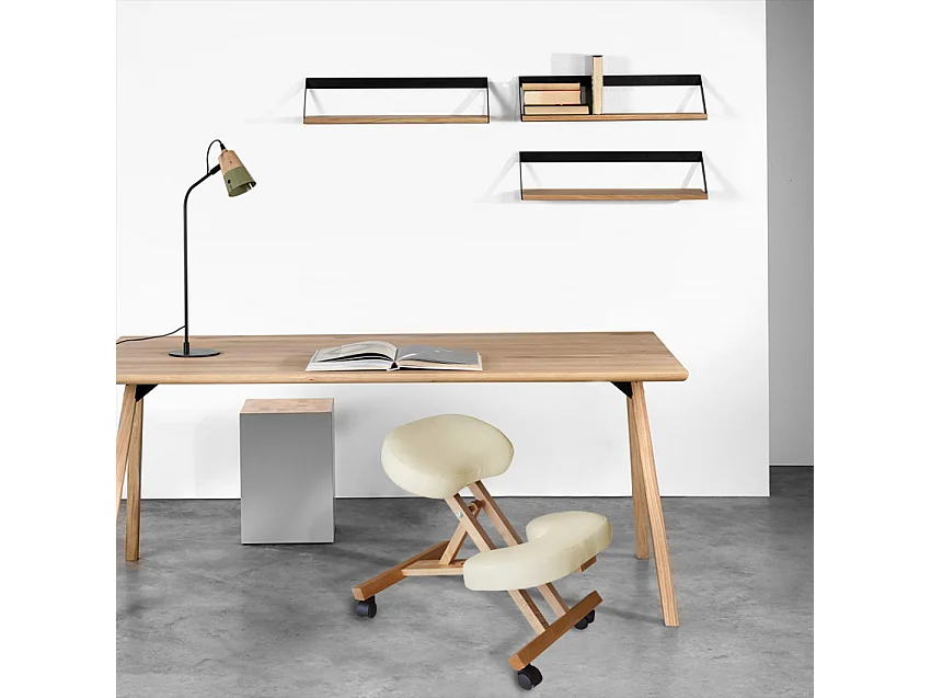 Silla ergonómica postural de rodillas para oficina modelo sueco madera Balancewood - Beige