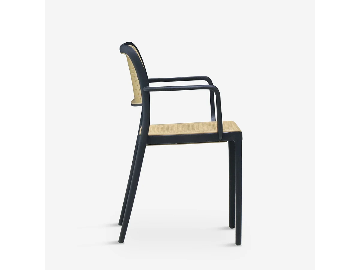 Stuhl Garten Küche aus Polypropylen mit Wiener Armlehnen Varmi - Schwarz