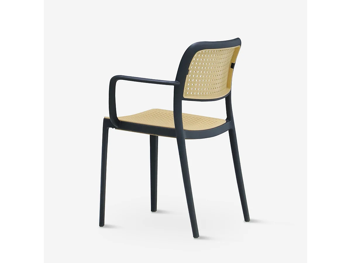 Stuhl Garten Küche aus Polypropylen mit Wiener Armlehnen Varmi - Schwarz