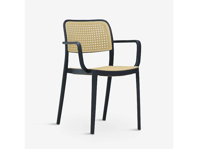 Stuhl Garten Küche aus Polypropylen mit Wiener Armlehnen Varmi - Schwarz