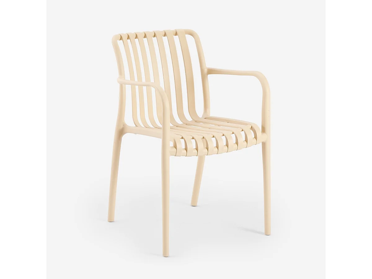 Moderne Gartenstuhl mit Armlehnen aus Polypropylen für den Außenbereich Simao - Beige