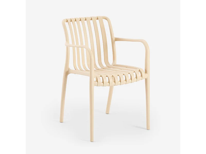 Moderne Gartenstuhl mit Armlehnen aus Polypropylen für den Außenbereich Simao - Beige
