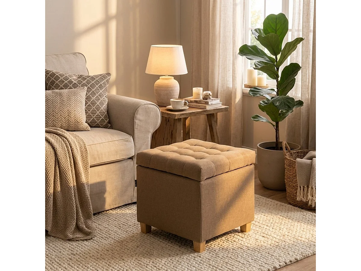 Aufbewahrungshocker mit Kissen aus Gestepptem Coffree - Beige