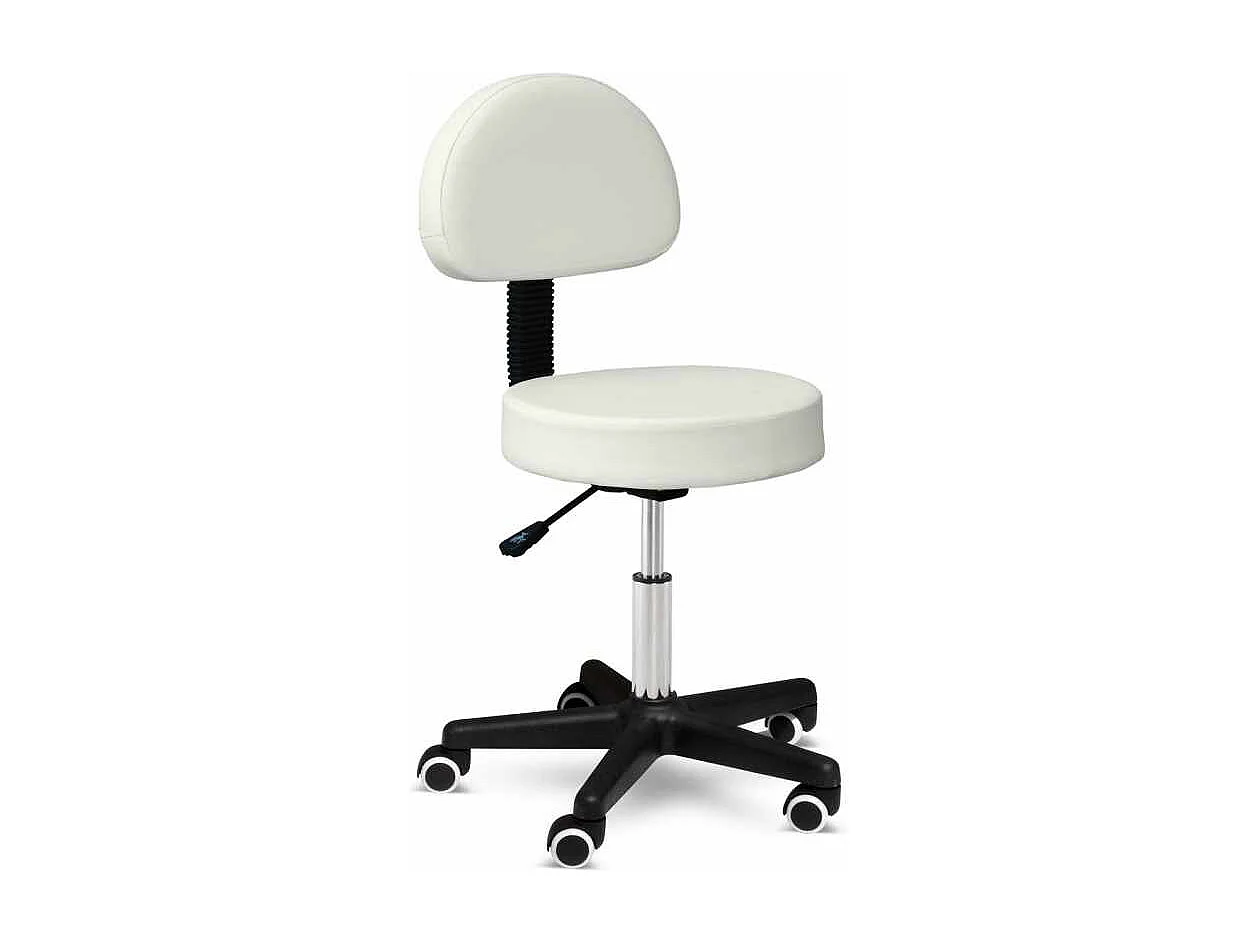 Tabouret à roulettes design esthéticienne dossier bureau simili cuir Lux - Blanc
