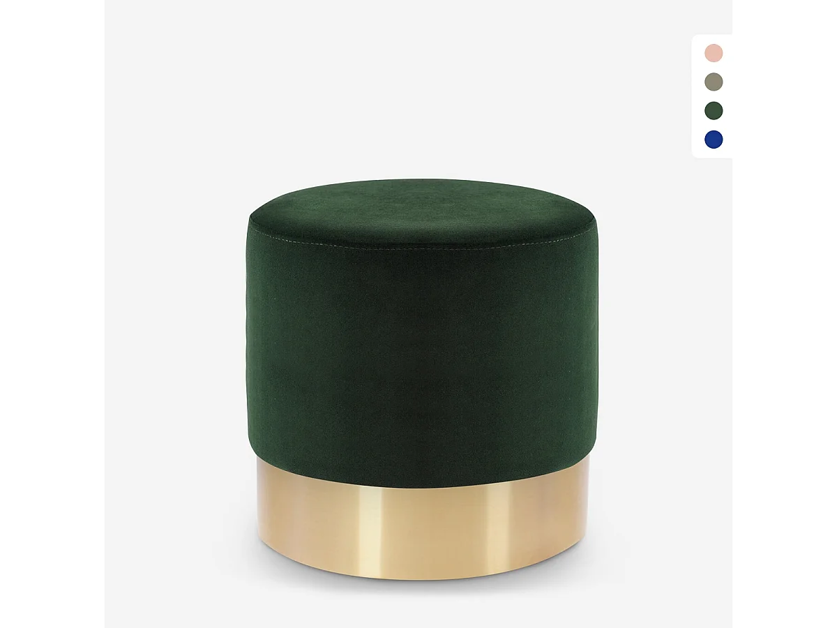 Pouf poggiapiedi sgabello basso imbottito rotondo design velluto Rossetto - Verde
