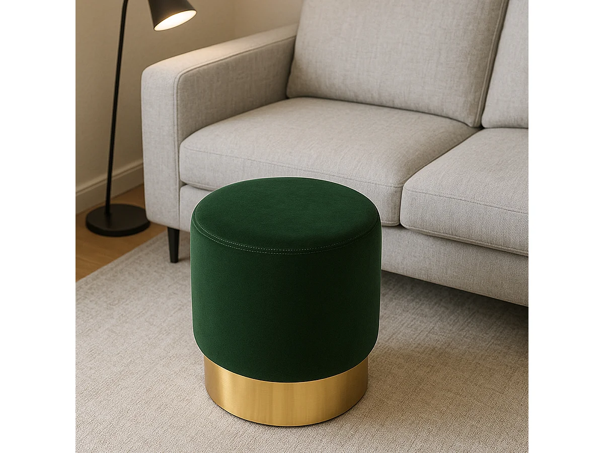 Pouf poggiapiedi sgabello basso imbottito rotondo design velluto Rossetto - Verde