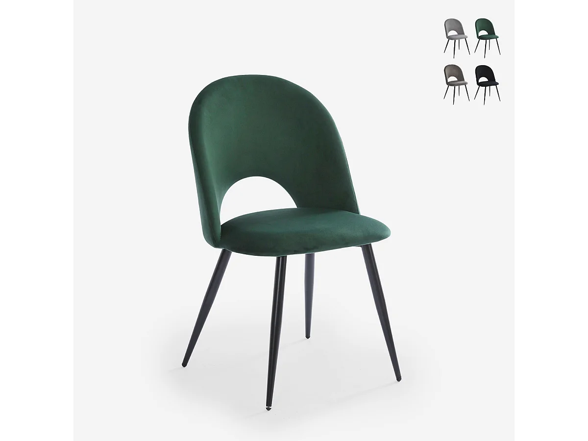 Silla moderna de terciopelo y acolchada para salón-comedor y cocina Zarda - Verde oscuro