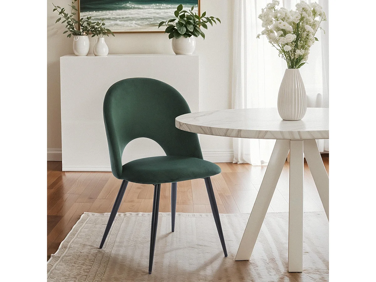 Silla moderna de terciopelo y acolchada para salón-comedor y cocina Zarda - Verde oscuro