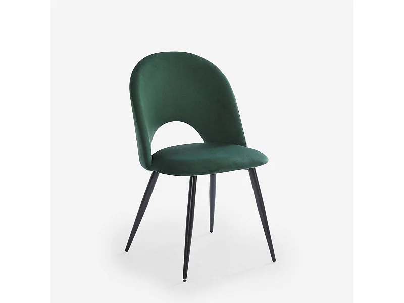 Chaise salle à manger cuisine moderne en velours rembourrée Zarda - Vert foncé