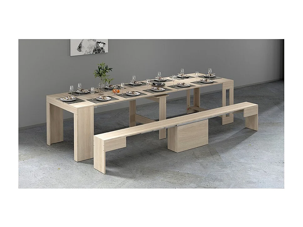 Banco extensible 66 - 290 cm para mesa de comedor consola Pratika A - Marrón - Olmo