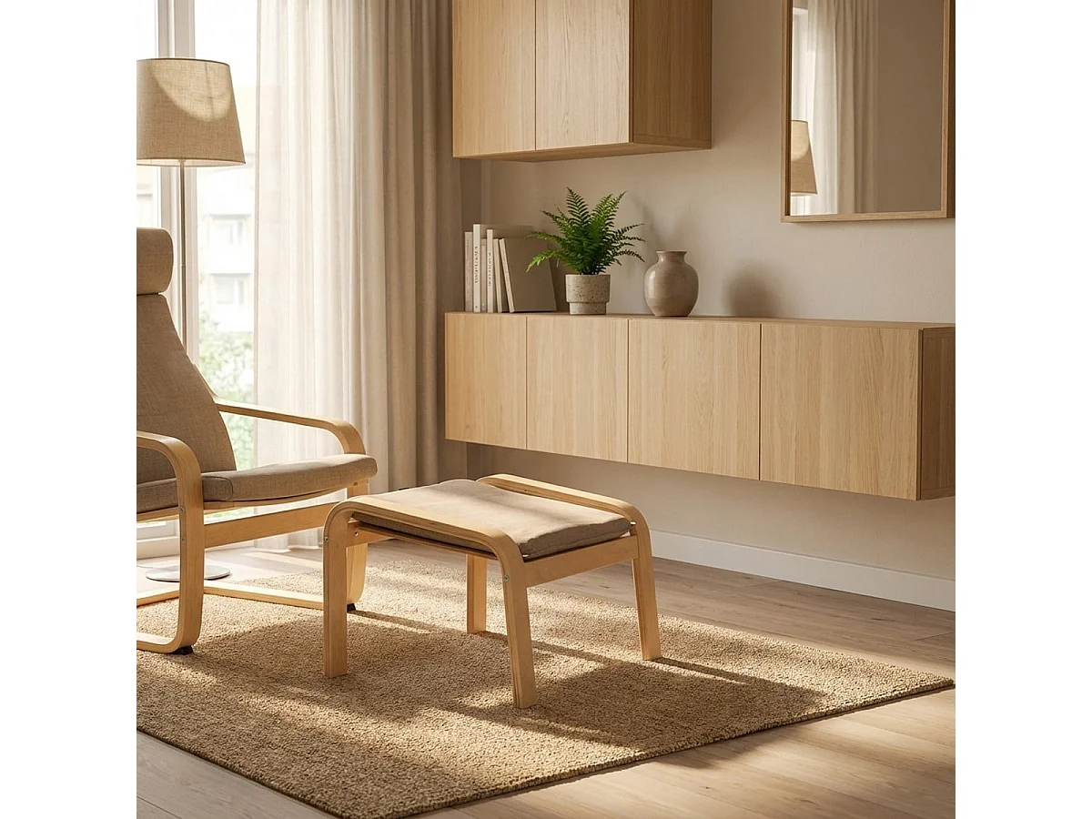 Repose-pied en bois au design scandinave pour fauteuil canapé de salon Sylt - Beige