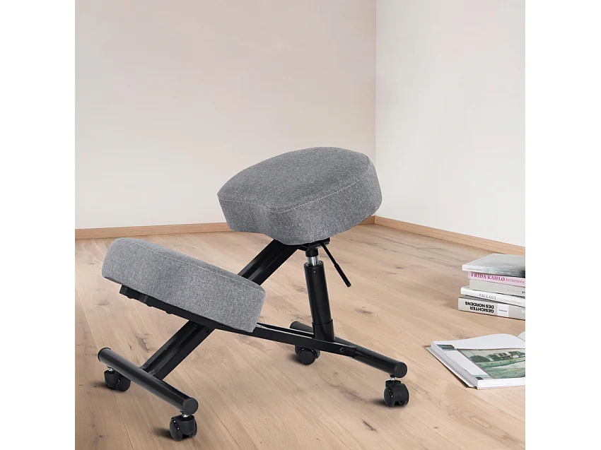 Ergonomischer Kniestuhl Bürohocker Metall und Stoff Balancesteel Lux - Grau
