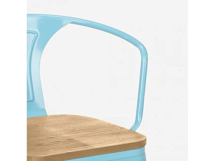 Stuhl industrie-design bar küche Steel Wood Arm Light - Hellblau
