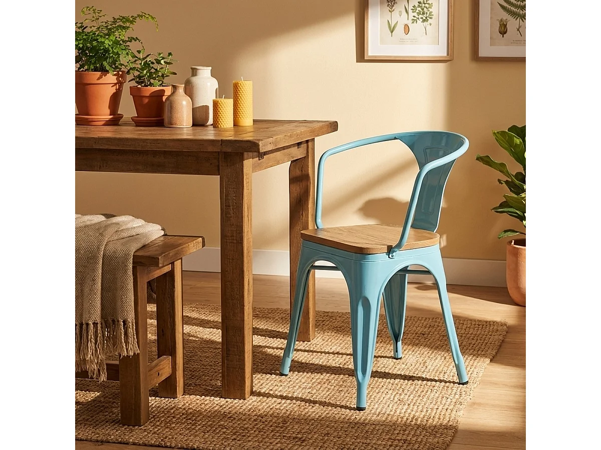 Stuhl industrie-design bar küche Steel Wood Arm Light - Hellblau