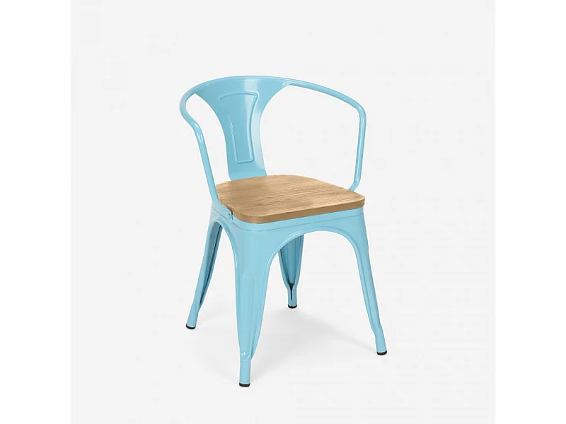 chaise de cuisine et bar style design industriel avec accoudoirs steel wood arm light - Turquoise