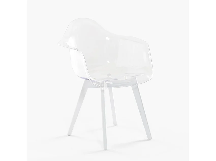 Sedia poltroncina moderna policarbonato trasparente gambe legno Arinor - Bianco