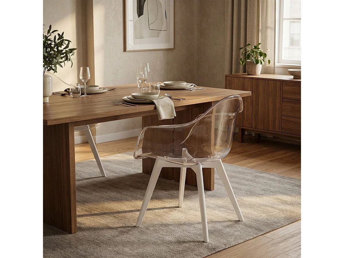 Moderne Transparente Polycarbonat Sessel mit Holzbeinen Arinor