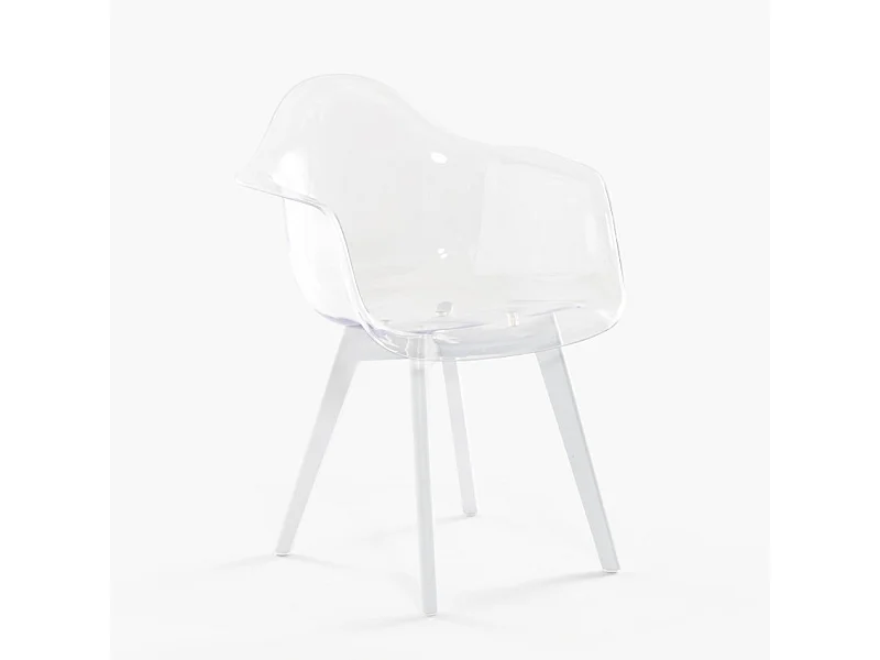 Chaise fauteuil moderne en polycarbonate transparent avec pieds en bois Arinor - Blanc