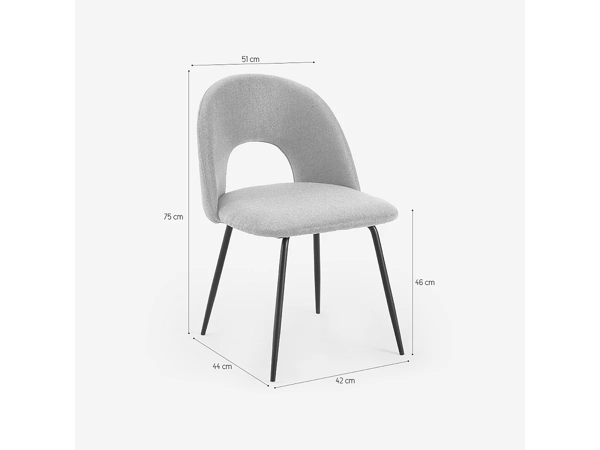 Sedia elegante imbottita in tessuto per soggiorno sala da pranzo Sarwa - Grigio chiaro