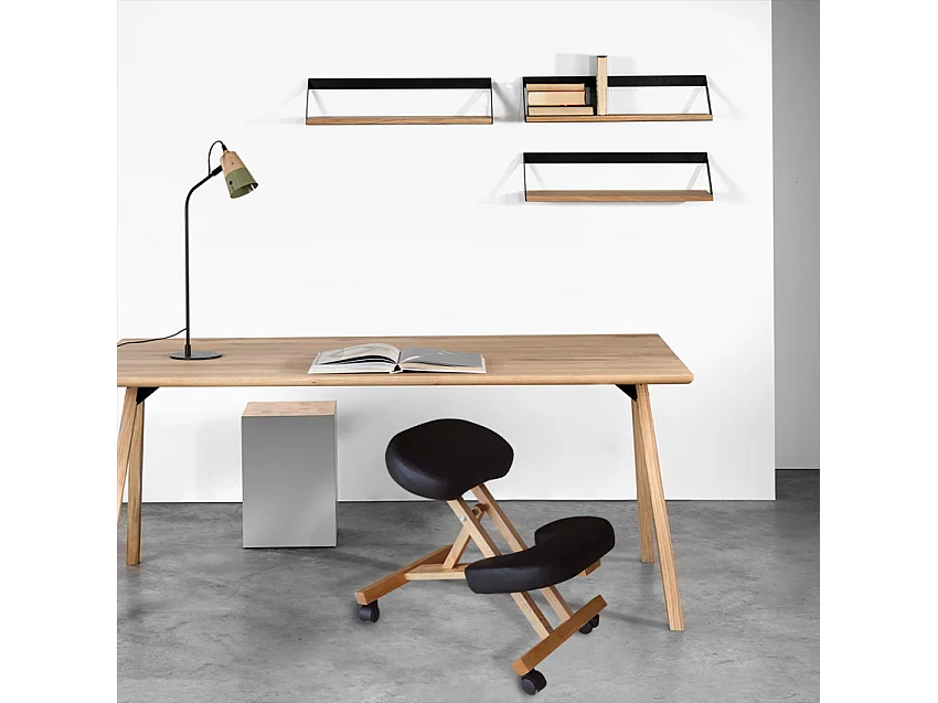 Silla ergonómica postural de rodillas para oficina modelo sueco madera Balancewood - Negro