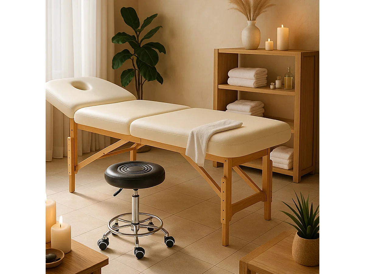 Hocker Rollhocker  mit Kunstleder Sitz und Rädern für Büro Kosmetikerin Nabu - Schwarz