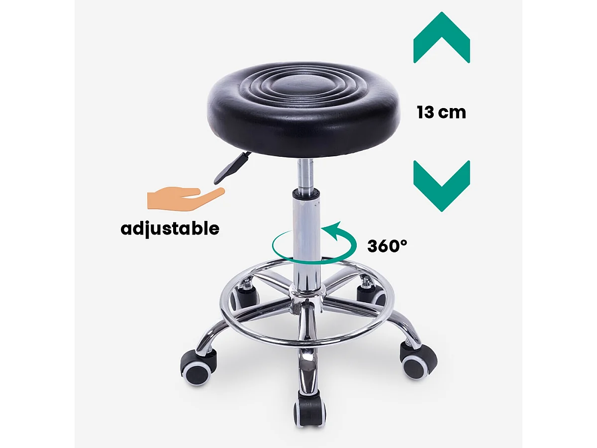Hocker Rollhocker  mit Kunstleder Sitz und Rädern für Büro Kosmetikerin Nabu - Schwarz