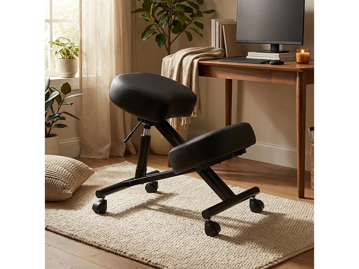 Ergonomischer Kniestuhl Bürohocker Metall und Kunstleder Balancesteel Lux