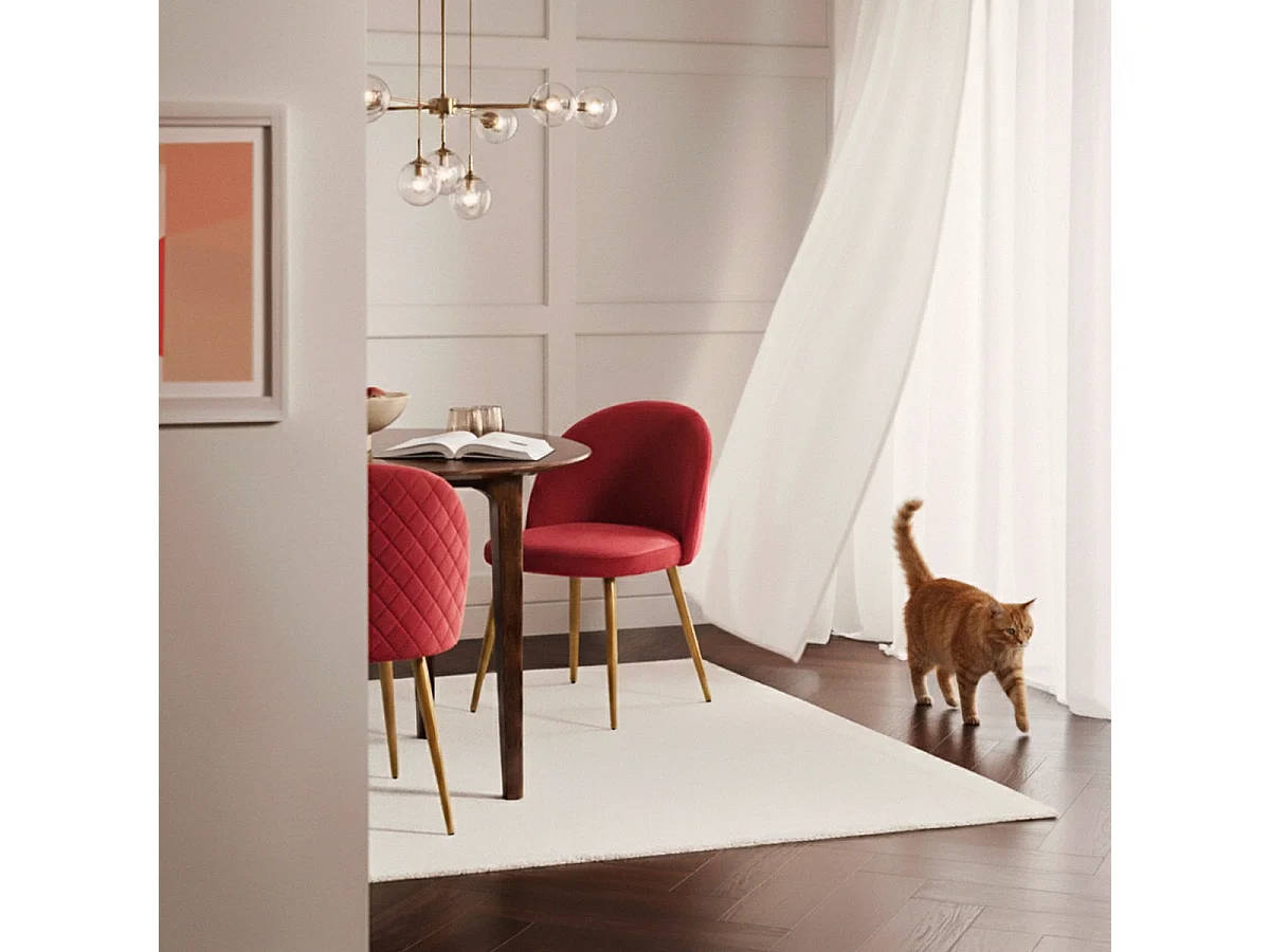 Silla moderna terciopelo cocina comedor sala patas doradas Bert - Rojo