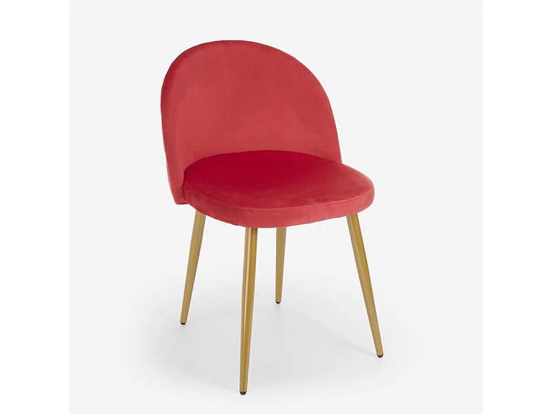 Silla moderna terciopelo cocina comedor sala patas doradas Bert - Rojo
