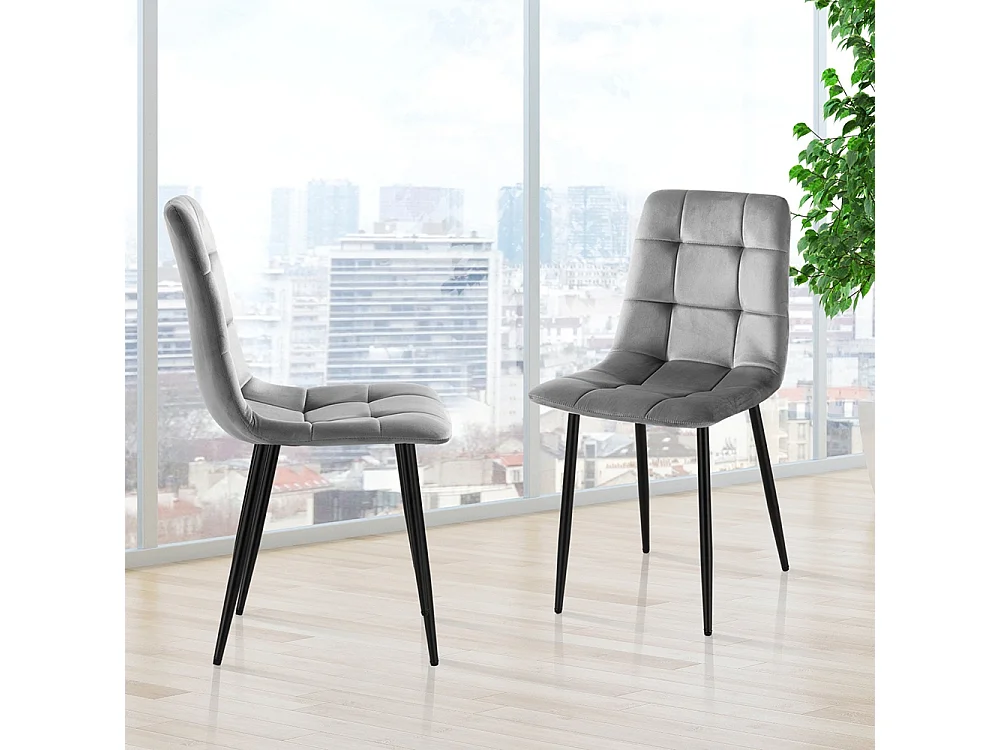 Juego de 4 sillas de comedor y cocina de terciopelo con efecto acolchado Corfù - Gris