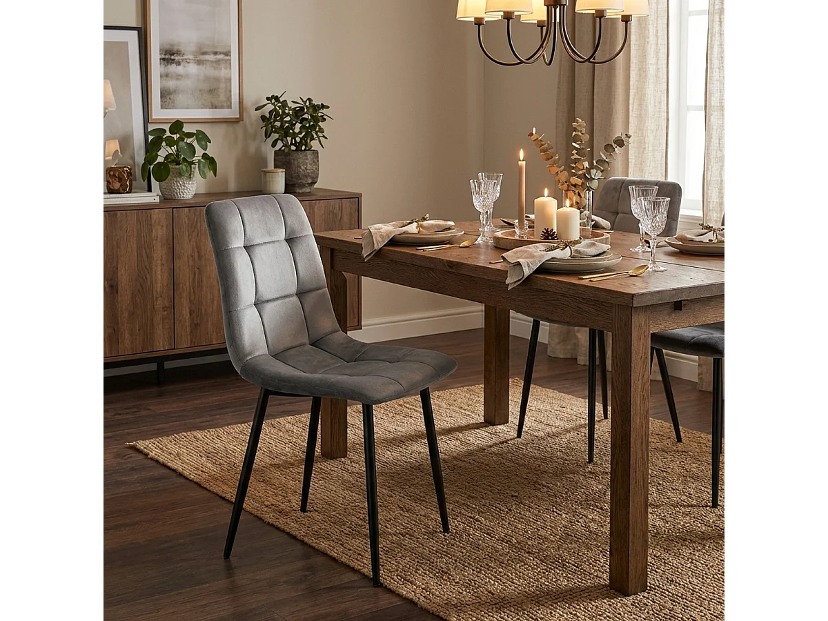 Wohnzimmer- Küchenstühle 4er Set gesteppt Samt Corfù - Grau