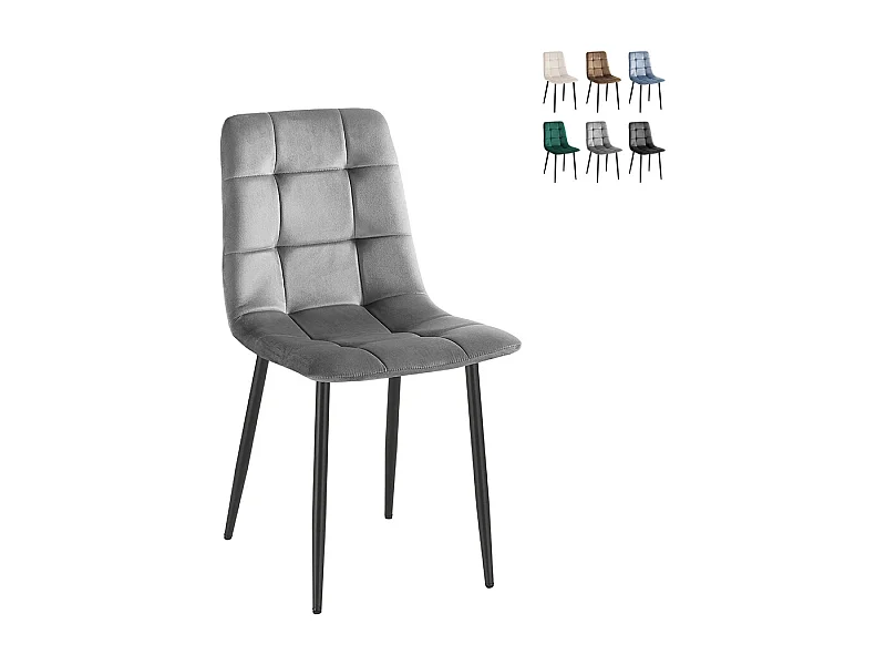 Wohnzimmer- Küchenstühle 4er Set gesteppt Samt Corfù - Grau