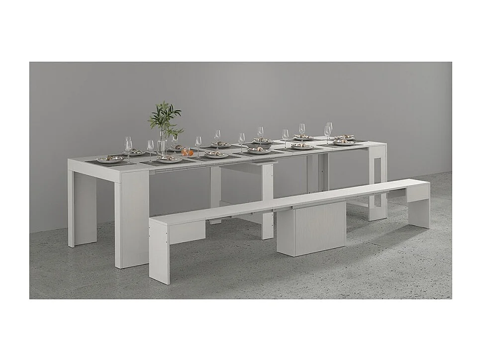 Banco extensible 66 - 290 cm para mesa de comedor consola Pratika A - Blanco brillante