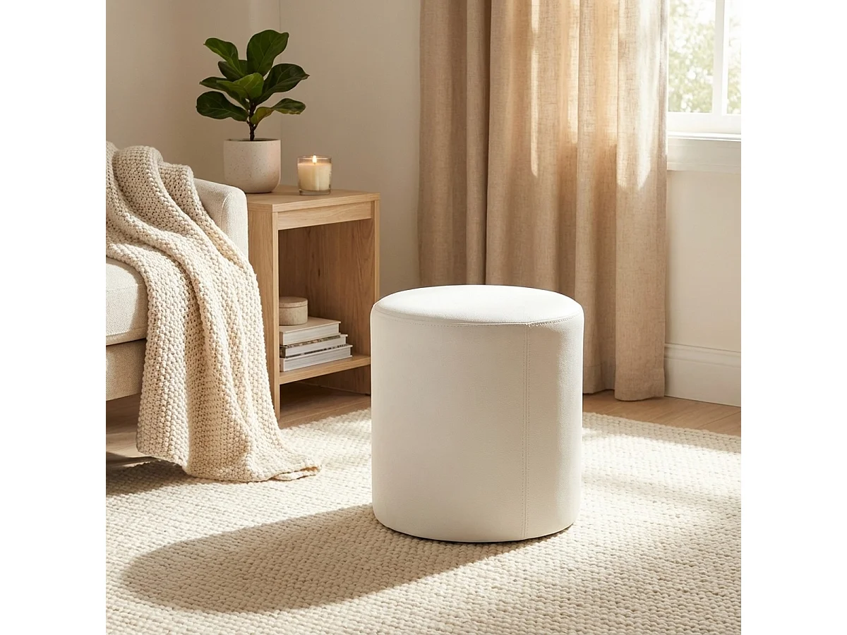 Pouf poggiapiedi di design a cilindro in similpelle bianco grigio Hebi - Bianco