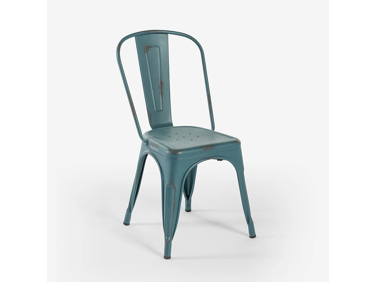sillas de diseño industrial de metal shabby chic vintage estilo steel old - Azul Marino