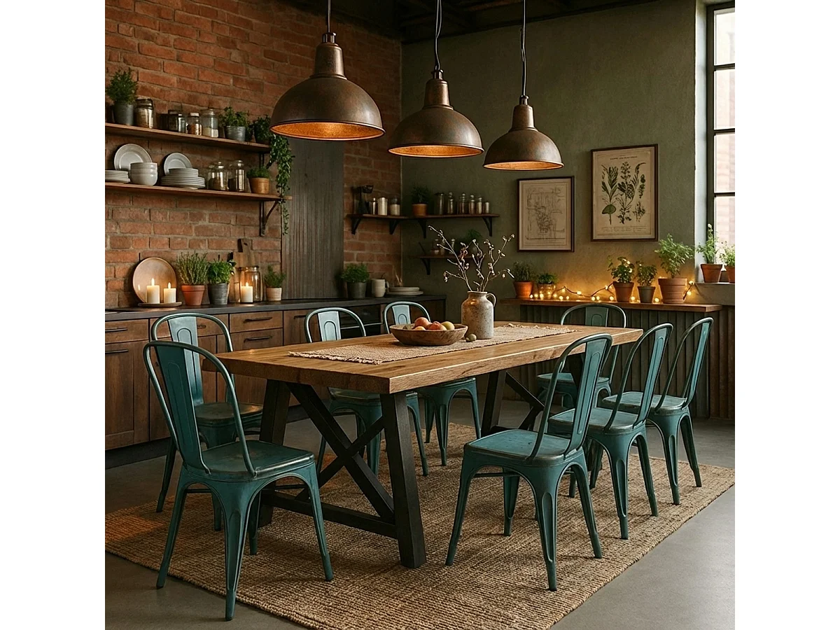 sillas de diseño industrial de metal shabby chic vintage estilo steel old - Azul Marino