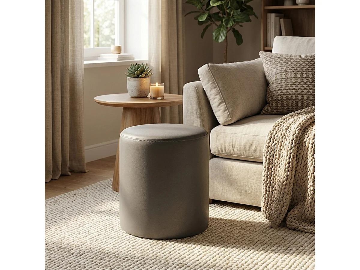 Pouf poggiapiedi di design a cilindro in similpelle bianco grigio Hebi - Grigio