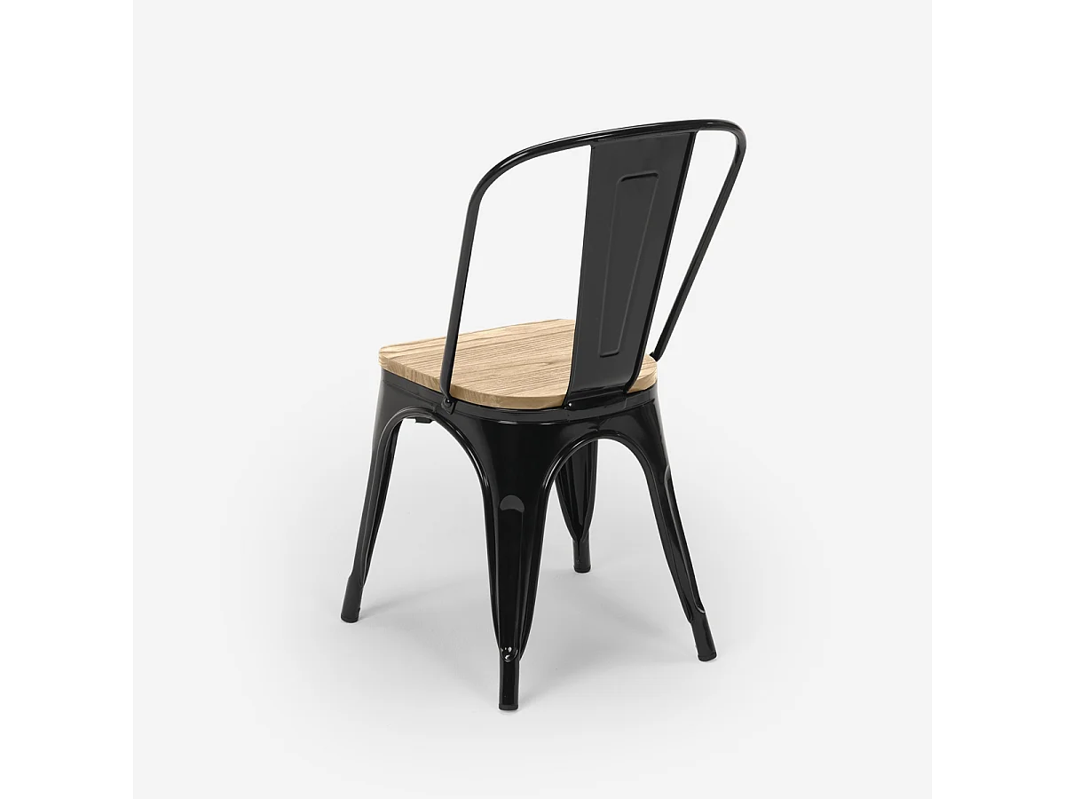 sillas estilo industrial diseño barra cocina steel wood light - Negro