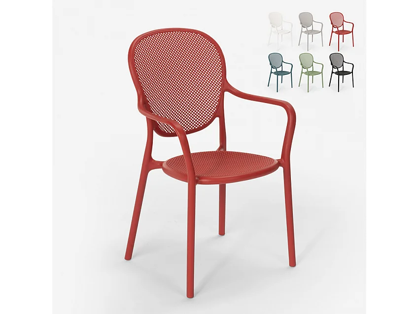 Silla de comedor moderna para bar, restaurante y cocina al aire libre en polipropileno Clara - Rojo