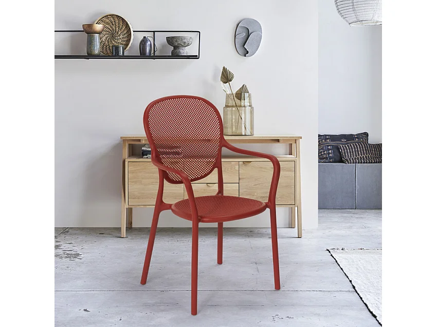 Silla de comedor moderna para bar, restaurante y cocina al aire libre en polipropileno Clara - Rojo