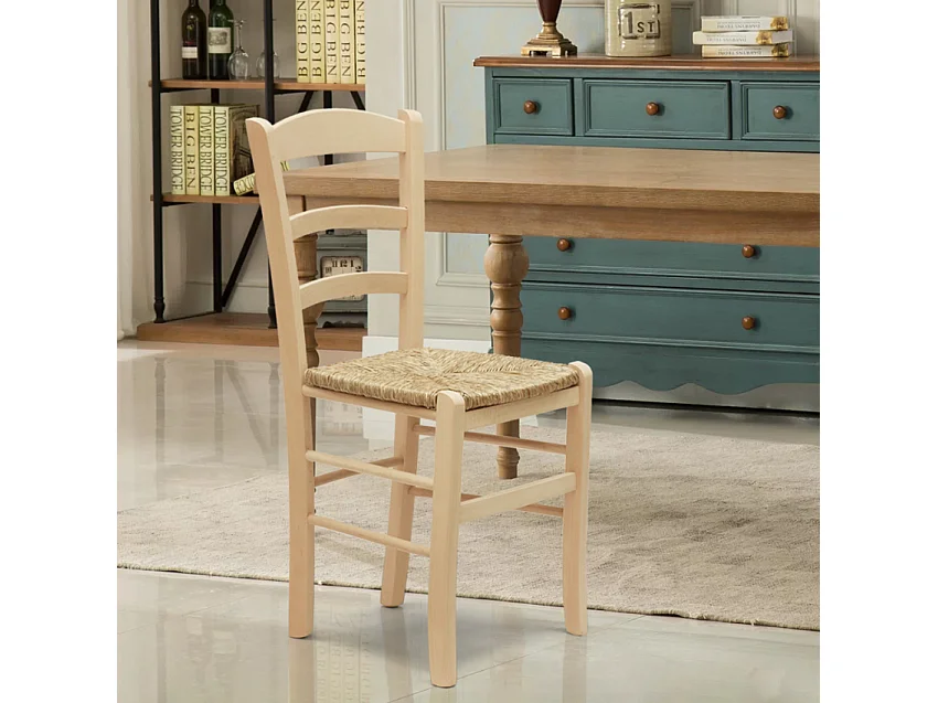 Silla Comedor Rústica Madera Asiento Artesanal Para Cocina Bar y Taberna Paesana - Natural