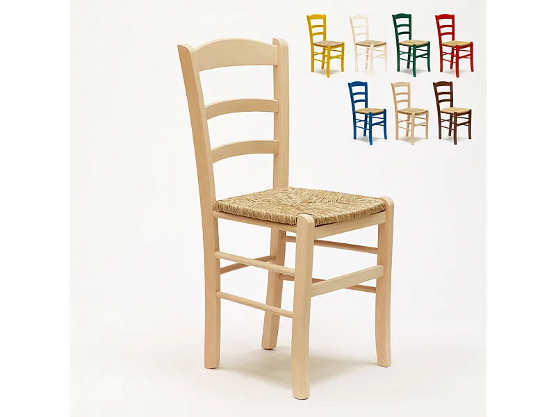 Silla Comedor Rústica Madera Asiento Artesanal Para Cocina Bar y Taberna Paesana - Natural