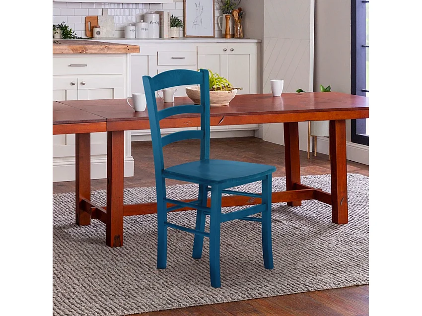 Silla Comedor Madera Haya Rústica para bar y tabernas Paesana Wood - Azul