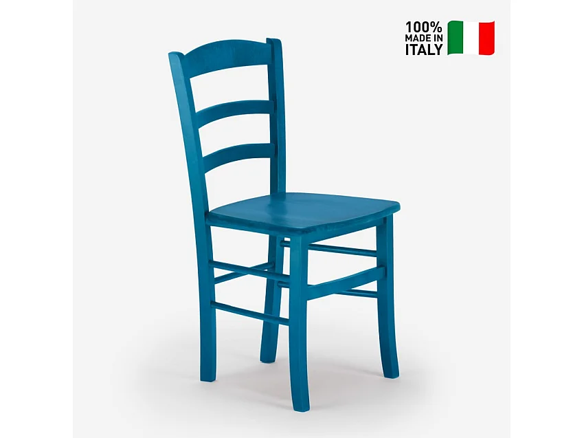 Silla Comedor Madera Haya Rústica para bar y tabernas Paesana Wood - Azul