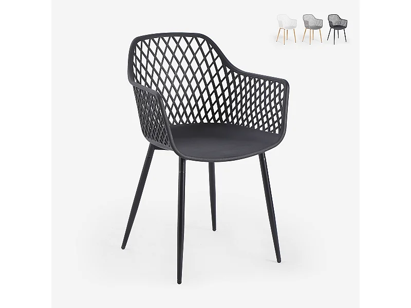 Sedia da cucina moderna di design in polipropilene con braccioli Vetra - Nero