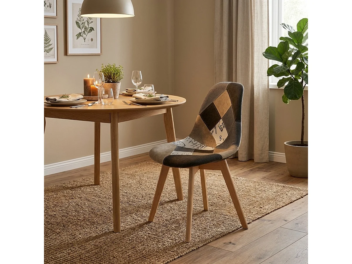 Chaise patchwork design nordique bois et tissu cuisine bar restaurant Robin - Patchwork 4