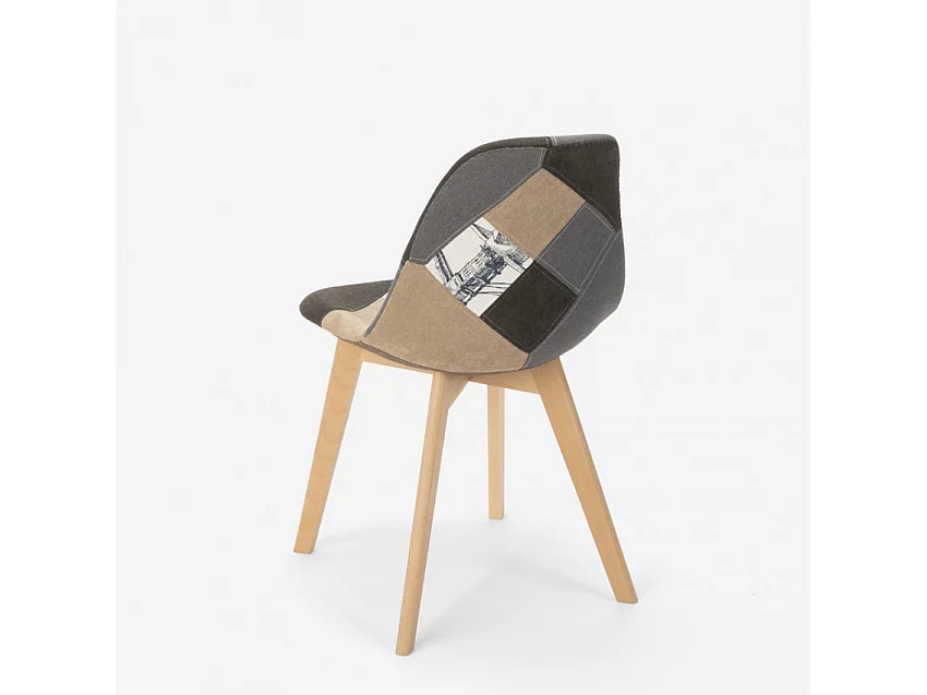 Chaise patchwork design nordique bois et tissu cuisine bar restaurant Robin - Patchwork 4