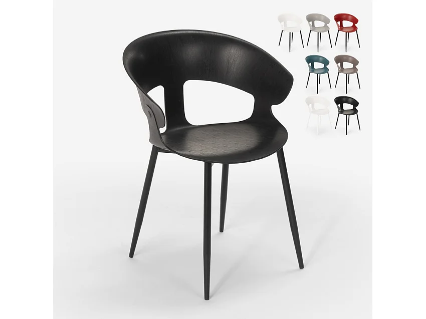 Sedia design moderno in metallo polipropilene per cucina bar ristorante Evelyn - Nero