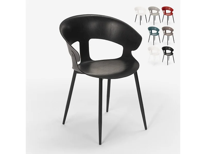 Stuhl im modernen Design aus Metall und Polypropylen für Küche Bar Restaurant Evelyn - Schwarz