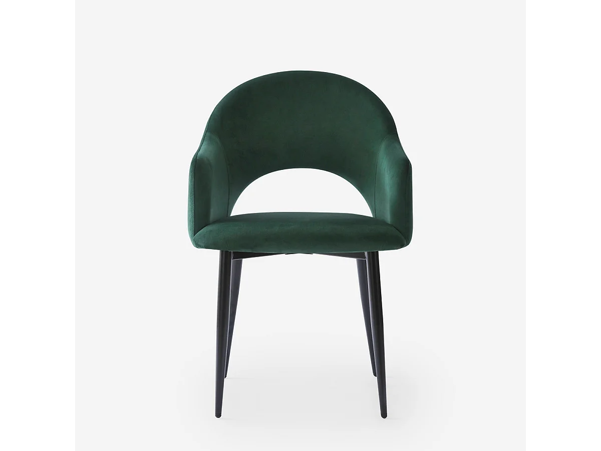 Silla con reposabrazos moderna de terciopelo para salón-comedor y cocina Rozan - Verde oscuro